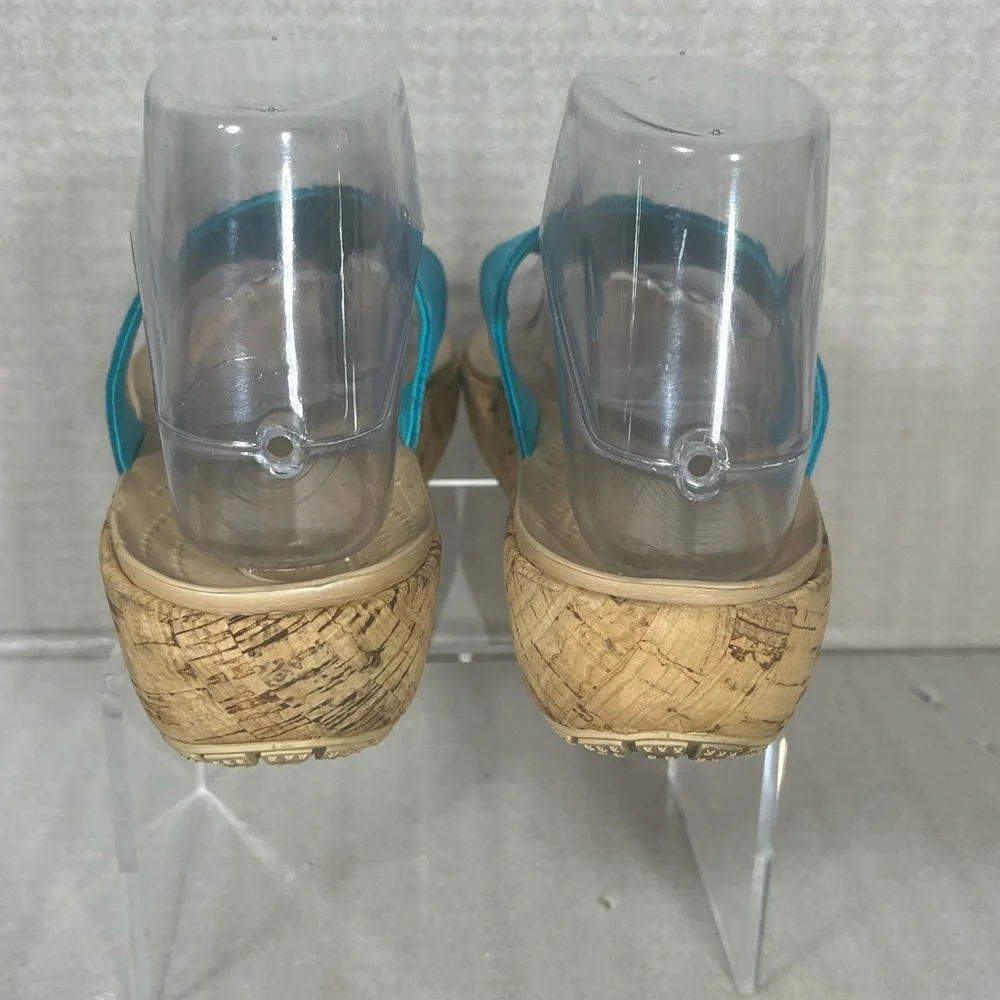 Crocs A-Leigh Turquoise Cork Wedge Thong Sandals Women's Size 7 - Picture 3 of 8